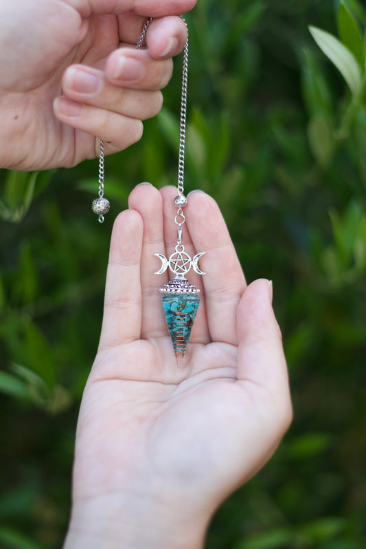 Pendule radiesthésie en Orgonite pierre Turquoise